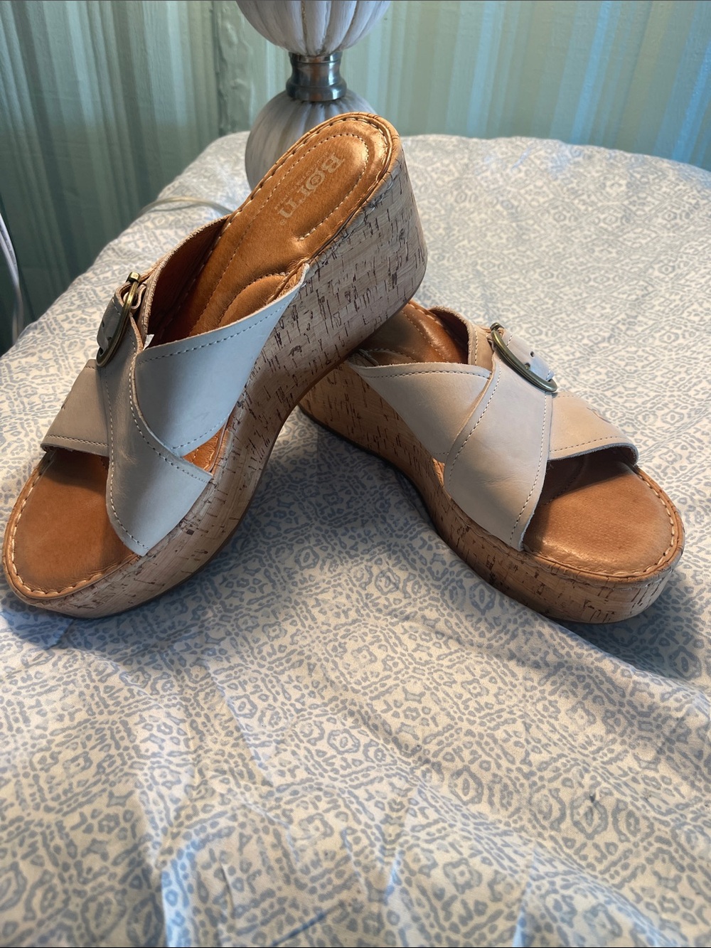 Born Beige Cork Wedge Slide Sandals